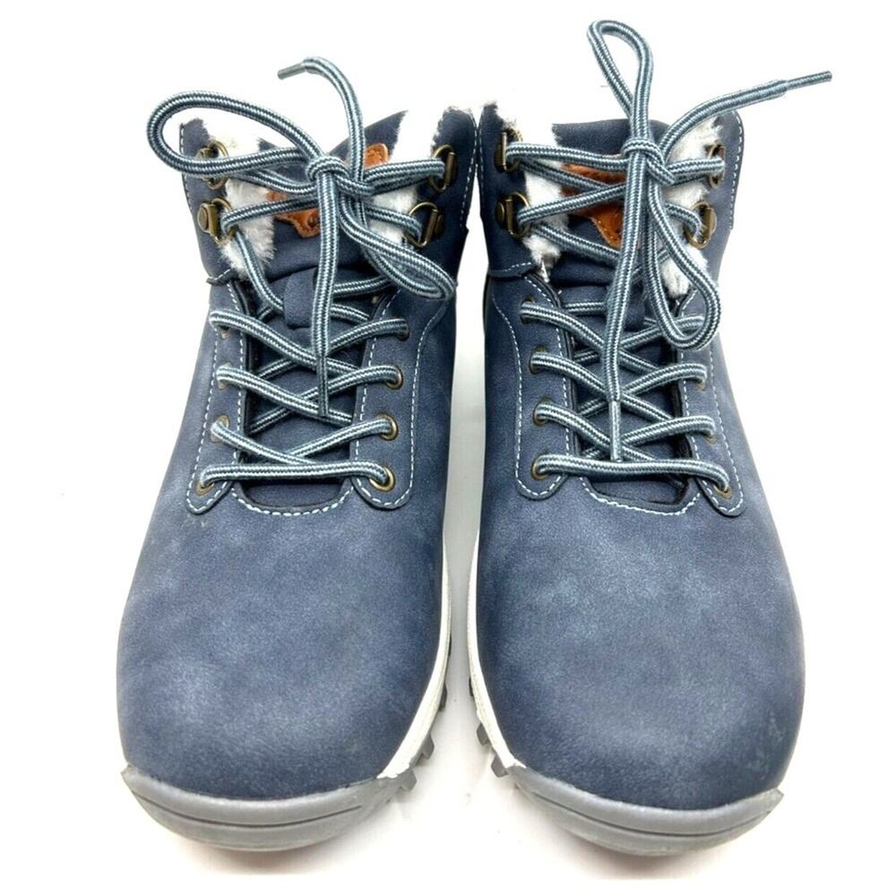 Quatchi Outdoor Ankle Boots Women's Size US 8.5 EUR 39 Fur Lined Blue Lace Up